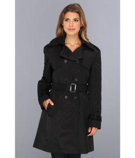 DKNY Double Breasted Fabric Combo Trench Coat Womens Coat (Black)