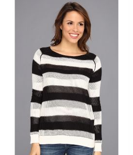 Calvin Klein Jeans Tonal Stripe Open Knit Cotton/Acrylic Tunic Sweater Womens Sweater (Black)