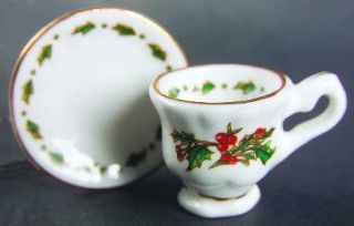 Waldman House A Cup Of Christmas Tea Miniature Cup and Saucer Set, Fine China Di