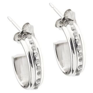 14K White Gold Diamond Accent J Hoop Earrings
