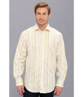 Thomas Dean & Co. Lemon Satin Stripe w/ Paisley Detail Button Down L/S Sport Shirt Mens Clothing (Yellow)