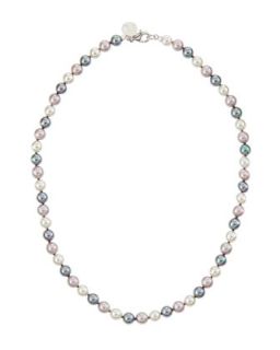 Single Strand Pearl Necklace, Gray/Multi, 6mm