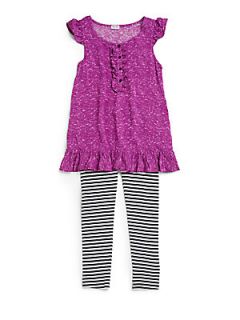 Toddlers & Little Girls Ruffled Tunic & Striped Legging Set   Purple