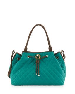 Borsa Quilted Faux Leather Tote, Taupe/Turquoise