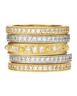 Two Tone Stackable CZ Rings Set, Size 7