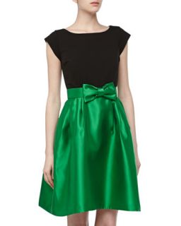 Two Tone Bow Front Cocktail Dress, Black/Kelly Green