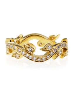 Diamond Interlock Leaf Ring, Yellow Gold, Size 6