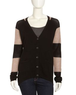 Striped Back V Neck Cardigan, Onyx Combo