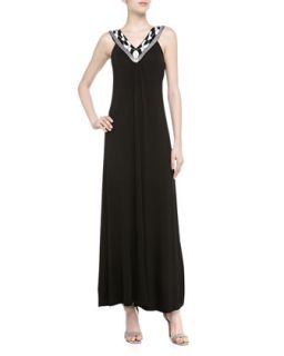 Sequin Embellished Soft Jersey Maxi Dress, Black