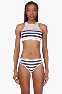 T By Alexander Wang White Striped Mesh Racerback Bikini Top