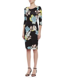Womens Floral Jersey Dress with 3/4 Sleeves   Erdem