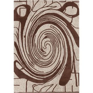 Mandara Hand tufted Brown/ White Abstract Wool Rug (5 X 7)