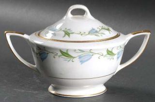Royal Jackson Sylvia Sugar Bowl & Lid, Fine China Dinnerware   Blue Flowers, Gre