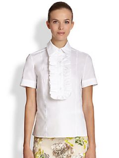 Rochas Ruffle Front Poplin Shirt   White