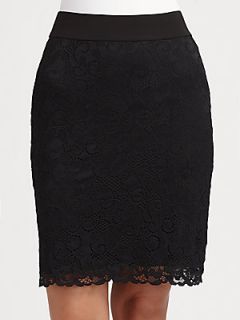 Josie Natori Dahila Lace Pencil Skirt   Black