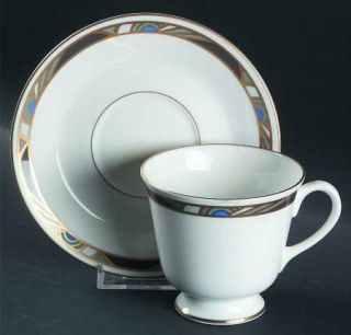 Royal Worcester Raffles Footed Cup & Saucer Set, Fine China Dinnerware   Black,G