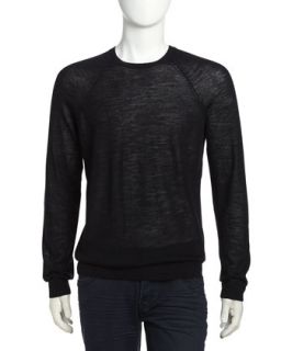 Raglan Wool/Alpaca Blend Pullover Sweater, Black