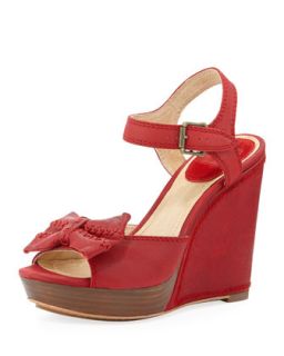 Alexa Leather Bow Wedge, Red