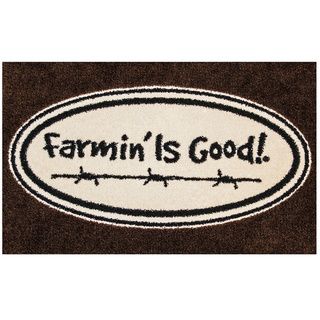 Hand tufted Farming Is Good Brown Accent Rug (25 X 16)