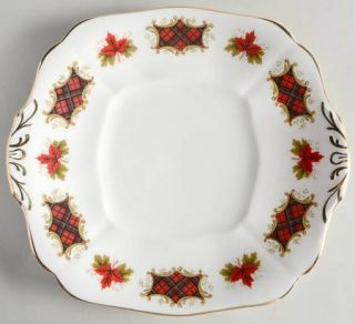 Adderley Maple Leaf Tartan Square Handled Cake Plate, Fine China Dinnerware   Re
