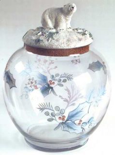 Pfaltzgraff Winter Frost Glassware Cookie Jar with Ceramic Figural Lid, Fine Chi