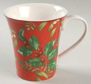 222 Fifth (PTS) Christmas Foliage Mug, Fine China Dinnerware   Holly,Mistletoe,R