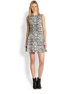 Theory Tweedscape Printed Fit and Flare Dress   Pixel