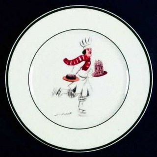 Guy Buffet Skating Chefs Salad Plate, Fine China Dinnerware   Green Band,Various