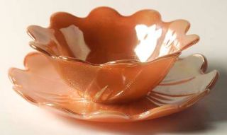 Anchor Hocking Peach Lustre Laurel Dessert Set Bowl with Underplate   Peach Lust