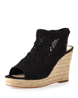 Minerva Crochet Wedge Sandal, Black